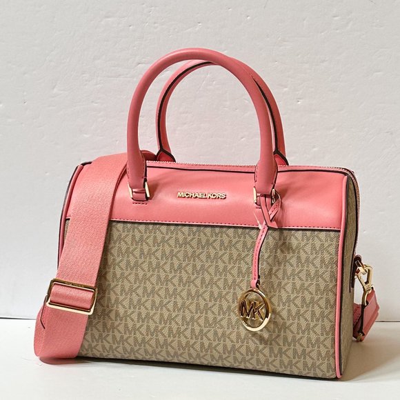 Michael Kors Jet Set Medium Satchel Shoulder Duffle Bag + Wallet Tea Rose Multi - Picture 3 of 10